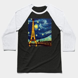 Eiffel Tower Paris Starry Night Van Gogh Vintage Style Baseball T-Shirt